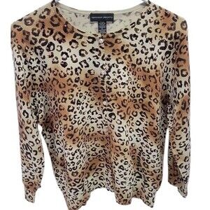 Spenser Jeremy Cheetah Print Silk Blend Crew Neck Button Down Cardigan Size XL